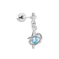 Titanium stalen oorbel met blauwe hartvormige edelsteen, sterhanger en witte parel - Blauw Hart Sterrenslag (Enkel Stuk)