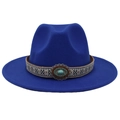 Détail de la bande ethnique brodée et pierre lapis sur le chapeau en feutre bleu - M (56-58cm) / Bleu royal