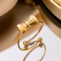 Elegant 18K gold bow-shaped open ring with adjustable beaded design for women - Open Bow Tie Ring Gold