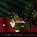 Coffret carte de Noël 3D avec motif bonhomme de pain d'épices vert et enveloppe - Type A - HK051 Carte 3D Merveilleux Noël