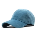 Detail showing the fine velvet texture and stitching on the light blue baseball cap - Adjustable / Purple