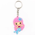 Cute cartoon mermaid keychain with pink hair and blue tail made of soft PVC rubber material - Pink / Metal Buckle