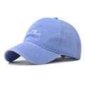Detail of light blue washed cotton baseball cap featuring white wave line embroidery - Adjustable / Wave Sky Blue