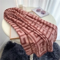Sciarpa vintage in cotone e lino con motivi geometrici rosa e marroni - Taglia Grande Lunga / Geometrico Rosso e Rosa