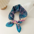Blue and pink paisley print cotton linen square scarf tied in a decorative bow knot - Blue-Pink Paisley-Heart Pattern