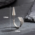 Silver cone spike huggie hoop earring with scale texture measuring 2.24cm length - Dragon Scale Curved Bar (S375)