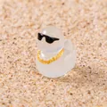 Leuchtende Sonnenbrille Ente Miniatur aus Matt-Harz mit Goldkette, Größe 1,6cm 1,9g - Weiß