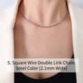 Minimalist 2.1mm steel color stainless steel chain necklace for women layering - Steel Color Square Wire Double Link Chain (2.1mm Wide)