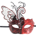 Elegante rot-schwarze Maskenball Maske mit Schmetterling Ausschnitt und Glitzersteinen - Rote Schmetterlingsmaske