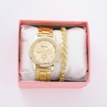 Luxury gold quartz watch and rhinestone heart bracelet set in a pink gift box - Style 19 + Bracelet + Box