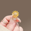 Golden sunflower brooch with yellow gemstones and a clear crystal bow tie accent - 403# Sunflower