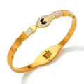 Bracelet serpent doré avec diamants blancs et yeux en pierre noire de style ajustable - Doré