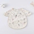 Waterproof baby bib with short sleeves and rabbit print in creamy beige finish - Shawl - Mushroom Rabbit / One Size