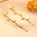 Elegant 18k gold plated stainless steel star tassel earrings set against stone and leather - Star Tassel Stud Earrings (H301)