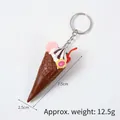 Miniature fake ice cream cone keychain with white cream and a pink biscuit decoration - Dark Coffee Cone-Cherry Cookie (Keychain)