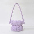 Quilted puffy hobo bag in lavender nylon fabric with a stylish knotted shoulder strap - Purple