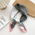 70cm square silk scarf with geometric pastel patterns in pink, blue and yellow - Triangle Color Stripe Pink Edge