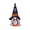 Gnomo di Halloween senza volto in abito arancione con cappello a stelle e trecce grigie - Modello femminile con treccia arancione