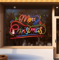 Close-up of Merry Christmas window decal with snowman and tree on a shop glass pane - SK6183 Merry Christmas Blessing