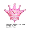 Detailed view of pink crown aluminum foil balloon with white dots measuring 76cm x 75cm - Medium Crown-Pink Balloon