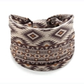 Bohemian geometric pattern wide stretch headband in brown and grey knit fabric - Style 102