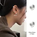 Silver 8mm polished hoop earrings with minimalist ear cuff set for women - EH0371/Silver 8mm Slim Hoop