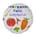 18 inch round Feliz Cumpleaños balloon with cartoon vegetables and colorful streamers - Round Spanish Vegetable Birthday