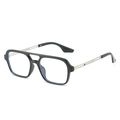 Classic black square frame pilot sunglasses with silver hollow metal temples for adults - Black Frame Clear Lenses
