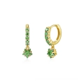 Detail of gold star earrings with green zircon pendants and s925 silver needles - Green Zirconia