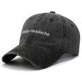 Gorra de béisbol de algodón lavado negro con bordado blanco de happy-headache - Ajustable / Negro