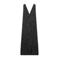 Elegante abito longuette jacquard nero con scollo a V, trama floreale e spalline sottili - XS / Nero