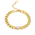 Gold-plated stainless steel chain bracelet with a clear round cubic zirconia stone - C062 Gold Round White
