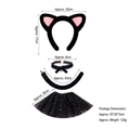 Cute black plush cat ear headband set with bell choker and matching mesh tutu skirt - Stuffed Fur Black Pink 3pcs Set + Bell Choker + Black Star Tutu Skirt
