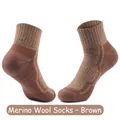 Brown Merino wool hiking socks with reinforced knit texture and ribbed cuffs - X65 Brown