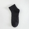 Black cotton knit socks with vintage lettuce trim and textured diamond cable patterns - One Size / Black