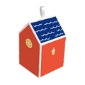 Linda caja de regalo con forma de casa roja y azul con asa de satén para dulces - Pared Roja Techo Azul