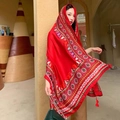 Ethnic style red oversized beach shawl scarf with patterns and tassels for travel - Trendy Ethnic