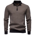 Men's half-zip knit sweater in black brown melange with a ribbed standing collar - S / Black