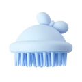 Sky blue silicone scalp massager brush with cute bow handle for hair washing - OPP Bag / Blue