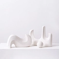 Three-piece set of white ceramic abstract sculpture vases with unique textured finish - Geometric Rockery Ornaments - Set 6