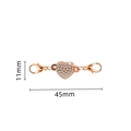 Rose gold heart magnetic clasp with sparkling crystals and dual lobster claws, 45mm - Rhinestone Heart Rose Gold