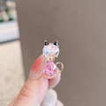 Cat-shaped alloy brooch with pink teardrop crystal and golden metallic finish - 438# Kitten