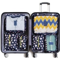 Navy floral 6pcs travel organizer set with laundry pouches packed in a suitcase - Navy Floral