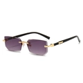 Frameless rectangle sunglasses with purple gradient lenses and gold metal details - Premium Cut Lens / C5-Double Grey