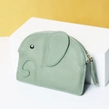 Mint green leather elephant mini coin purse with lychee pattern and gold zipper detail - Bean Green