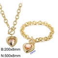 Set gioielli dorati con chiusura OT, collana e bracciale in cristallo a cuore - Set 2 Pezzi Oro - Gemma Champagne (KS197659-Z)