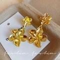 Golden plumeria double flower earrings in matte metallic finish for women - A2479 Gold Plumeria Dangle