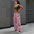 Pantalon cargo rose pour femme avec cordon de serrage et style parachute ample - S / Rose