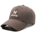 Deep brown cotton baseball cap with beige letter N embroidery in a classic vintage style - Coffee