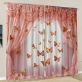 Pink sheer curtain with 3D butterfly and floral embroidery for a romantic room - Pink Butterfly & Flower